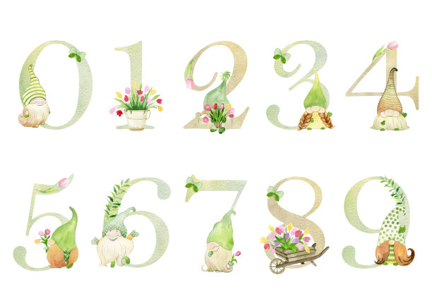 水彩泉水侏儒数。图片下载