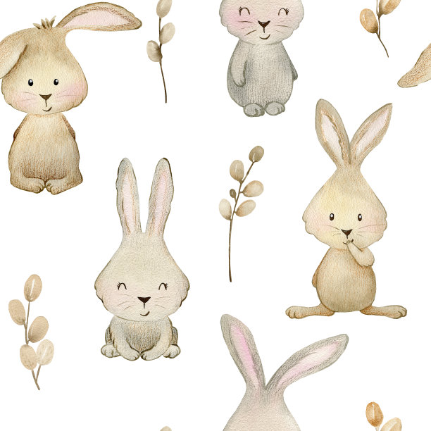 无缝模式与兔子。图片下载
