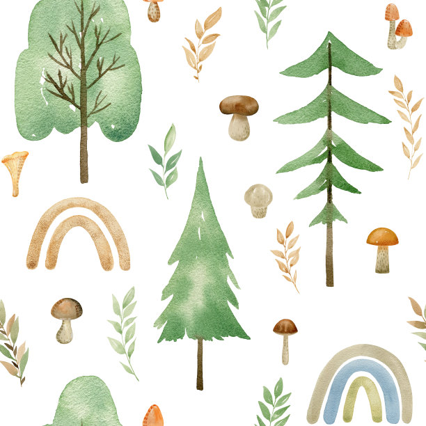 水彩森林图案。图片下载