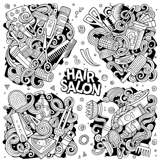 发廊卡通矢量涂鸦设计集。图片下载