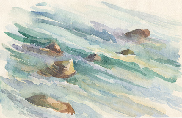 水彩画海与石。图片下载