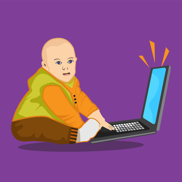 可爱的宝贝玩笔记本电脑矢量艺术图片下载