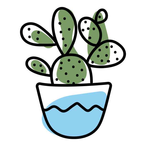 一只仙人掌在一个有斑点的蓝色花盆里图片下载