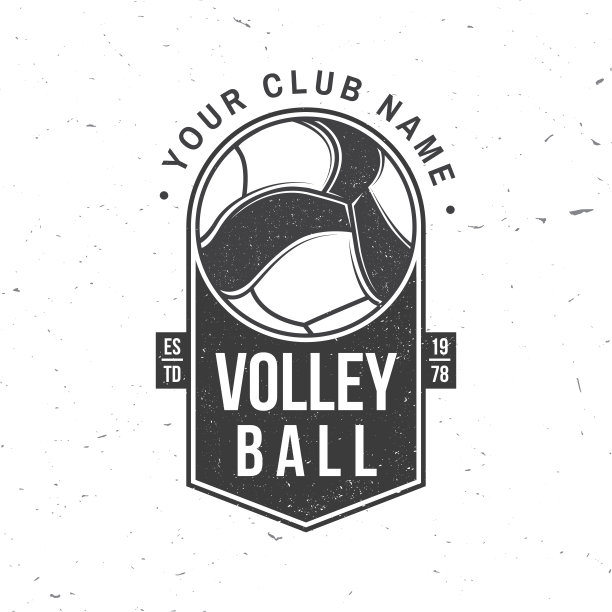 排球俱乐部徽章设计。矢量插图。为学院联盟体育俱乐部会徽、标志、标志。复古单色标签，贴纸，补丁与排球轮廓。图片下载