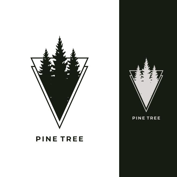 树木林地向量模板。常绿松树，云杉，雪松树图形插图。户外荒野复古矢量。图片下载