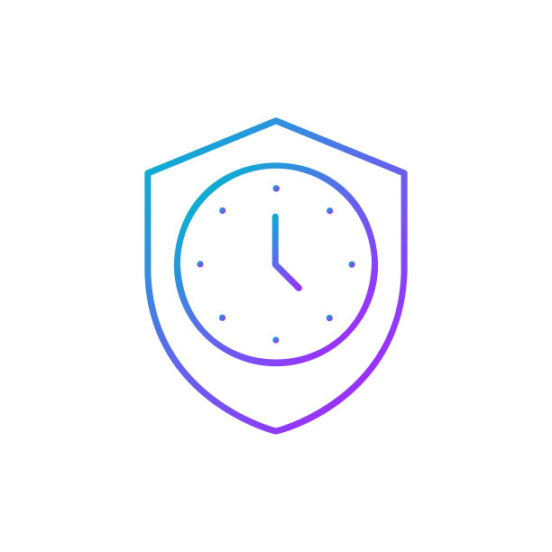 时钟带屏蔽，隐私时间，安全时钟梯度线性图标。时间管理符号设计。图片下载