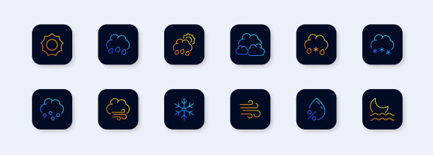象征雨、彩虹、太阳、冷热温度、冬天的雪和云。天气预报矢量象形图集。下雨的天气，图标说明。矢量插图设计元素集。图片下载
