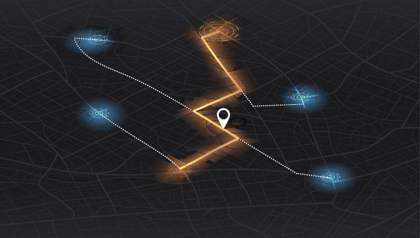 Gps地图导航到自己的房子。城市俯视图。从地图上俯瞰建筑。城市的详细视图。装饰性图形旅游地图。抽象的交通背景。向量,插图。图片下载