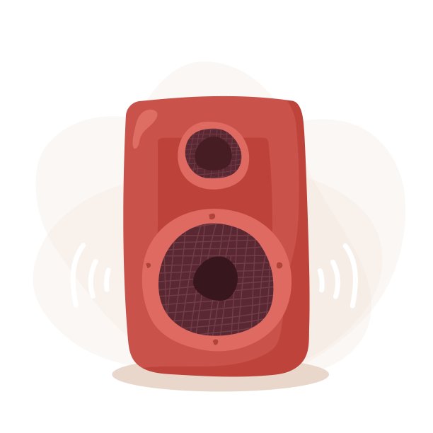 可爱的卡通手绘扬声器插图孤立在白色。矢量平面物体图片下载