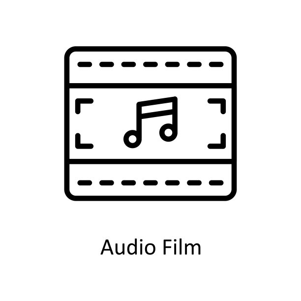 音频电影矢量轮廓图标设计说明。音乐符号在白色背景EPS 10文件图片下载