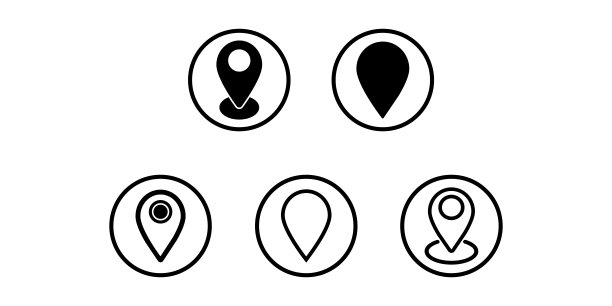 引脚位置图标设置。地图引脚标记。地图标记指针图标集合。全球定位系统(GPS)的象征。向量的股票。图片下载