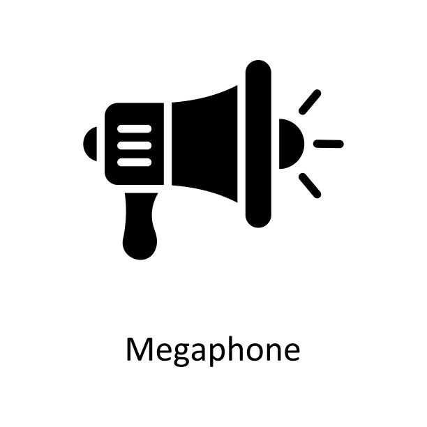 扩音器矢量固体图标设计说明。音乐符号在白色背景EPS 10文件图片下载