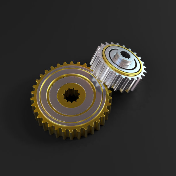 机械齿轮与光泽金，银在黑色背景图片下载
