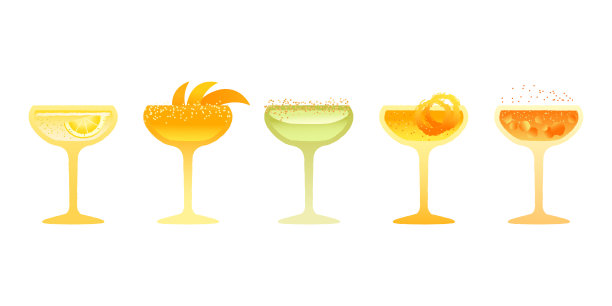 玛格丽特鸡尾酒套装。活动用的酒精饮料。矢量梯度纹理图图片下载
