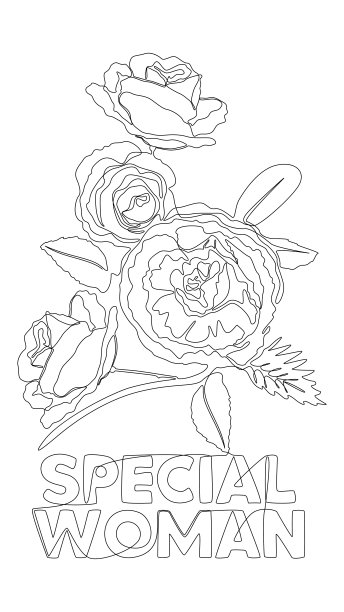 一个连续的特别女人字与玫瑰花。细线插图矢量概念。轮廓图创意。图片下载