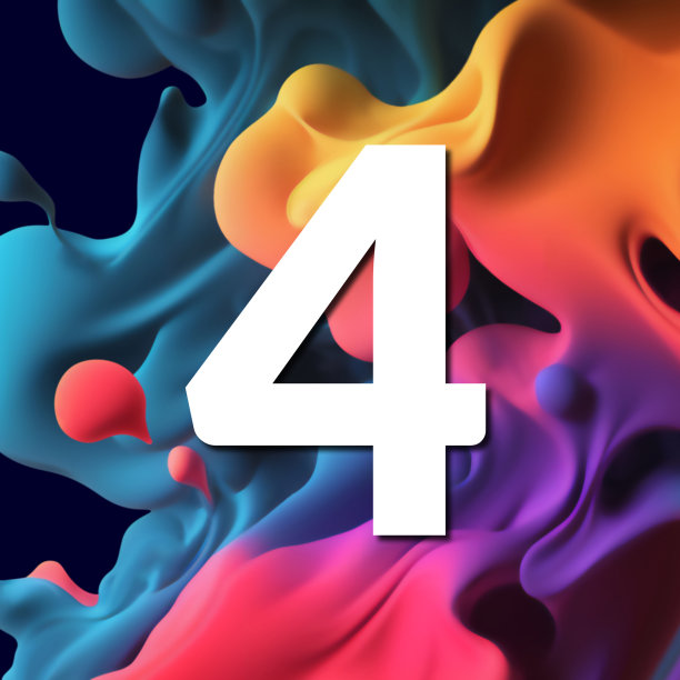 彩色飞溅上的白色数字集，3d插图，四图片下载