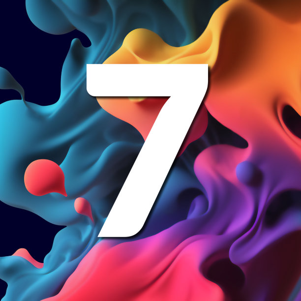 彩色飞溅上的白色数字集，3d插图，7图片下载