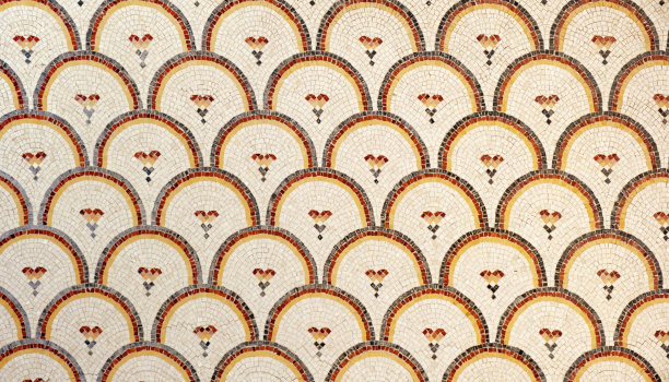 古拜占庭马赛克在摩西大教堂的Diaconicon洗礼堂，尼波山，约旦图片下载