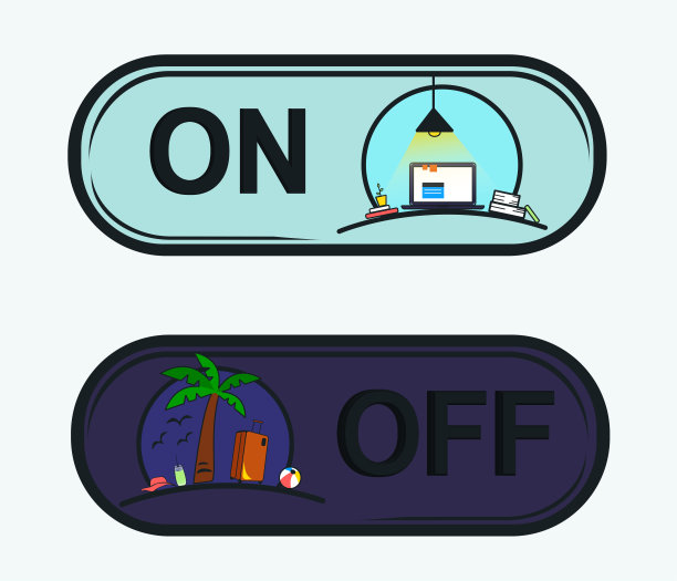 蓝色紫色假期工作切换按钮。回去工作吧。工作还是放松?图片下载