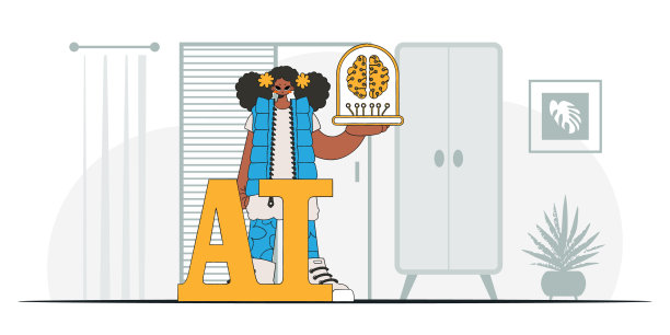 一个拥有人工智能大脑的女孩的时尚矢量插图。图片下载