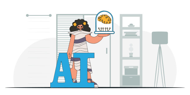 酷风格的AI大脑女孩，矢量艺术。图片下载