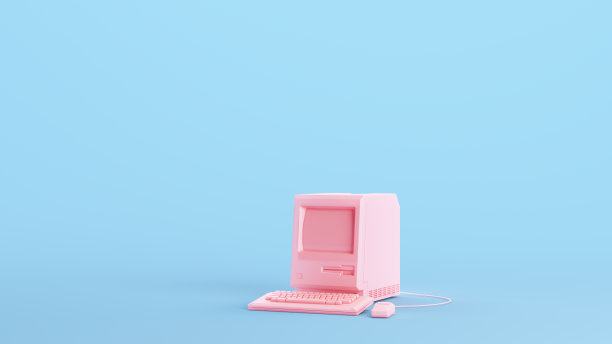 粉色电脑电脑屏幕键盘复古技术Kitsch蓝色背景图片下载