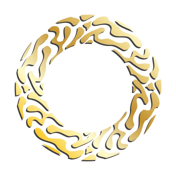 金虎皮框圆形宽框装饰头。金色金属动物饰品孤立在白色背景上。向量图片下载