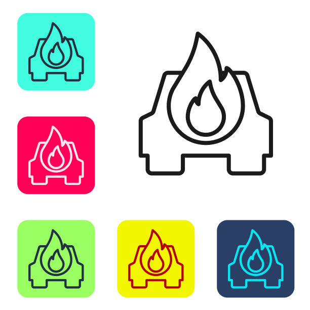 黑线燃烧的汽车图标孤立在白色上图片下载