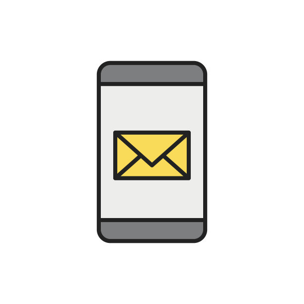 智能手机屏幕上有邮件的细线图标。彩色线性符号。矢量插图。图片下载
