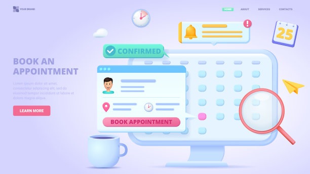 在线预约，在日历上安排会议，选择日期。登陆页的3d设计概念。三维矢量插图。图片下载