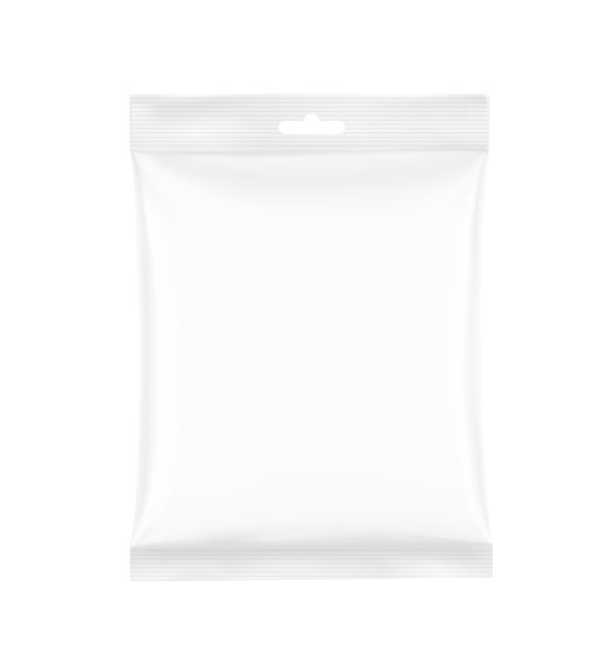 空白现实零食枕头袋模型与插槽洞。前视图。矢量插图隔离在白色背景上。图片下载