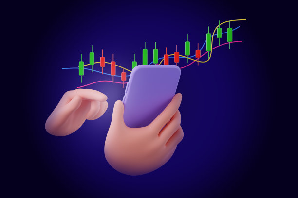 3D卡通手持智能手机使用加密交易图形符号，投资股票市场图片下载