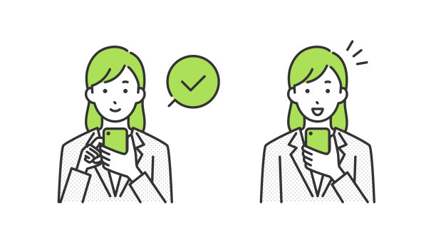 一个穿着西装的女人操作智能手机的插图。图片下载