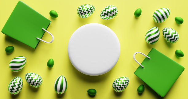 复活节购物大甩卖。中间空白的白色圆圈。3 d渲染。图片下载