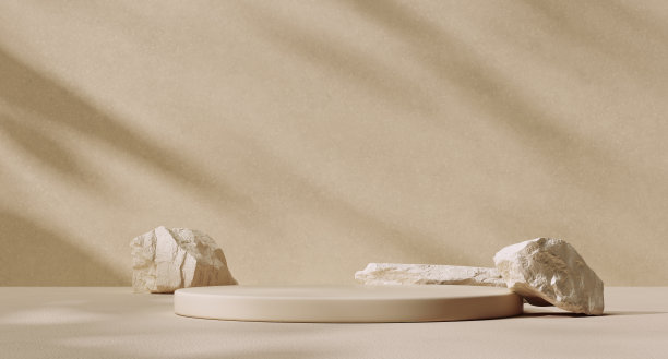 最小抽象的室内平台和石头。对象显示产品演示模型。三维渲染图片下载