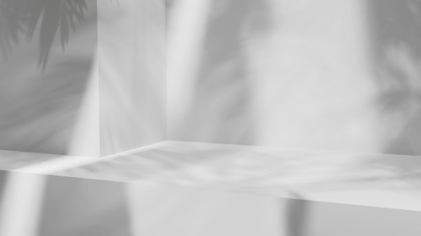 3d白色现实背景讲台与棕榈叶阴影和美丽的光的产品和广告。3d白色最小抽象现实的背景产品展示展示展示展示模拟图片下载