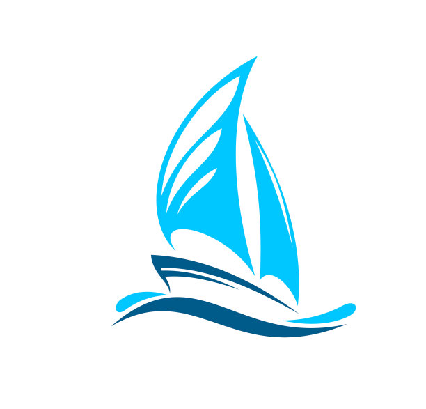 游艇图标孤立的船徽与蓝色的船图片下载