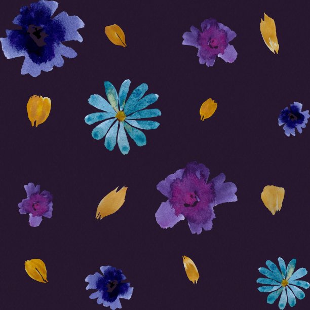 堇菜雏菊牡丹花瓣紫罗兰图案水彩图片下载