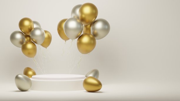 快乐复活节产品展示架。复活节讲台上的金色背景3D渲染。图片下载