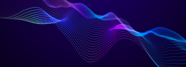 未来的点图案在黑暗的背景。彩色音乐波。大数据。科技或科学旗帜。3D渲染图片下载