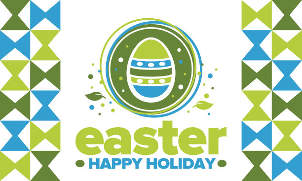 四月复活节快乐。纪念基督复活的基督教春季假日。圣经的历史。传统的彩蛋染色图案，小朋友们寻找彩蛋的有趣游戏。向量图片下载