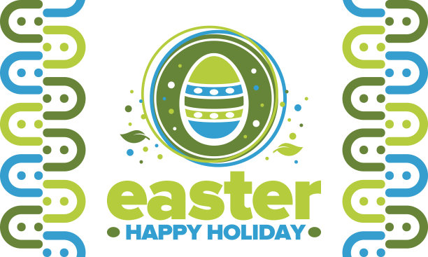 四月复活节快乐。纪念基督复活的基督教春季假日。圣经的历史。传统的彩蛋染色图案，小朋友们寻找彩蛋的有趣游戏。向量图片下载