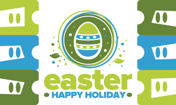 四月复活节快乐。纪念基督复活的基督教春季假日。圣经的历史。传统的彩蛋染色图案，小朋友们寻找彩蛋的有趣游戏。向量图片下载