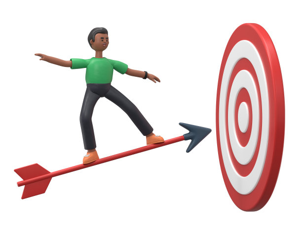 微笑英俊的爆炸男人大卫站在飞镖上实现业务目标，概念的3D插图。以商业为目标。智能解决方案实现使命。方向的胜利。瞄准目标。白色背景上的3D渲染。图片下载