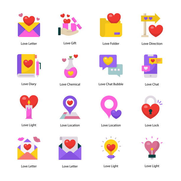 爱矢量平面图标风格的插图。EPS 10文件集图片下载