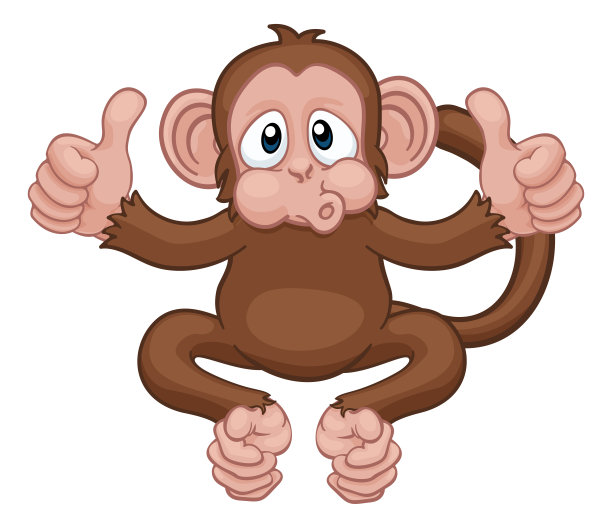 给两个大拇指的猴子卡通动物图片下载