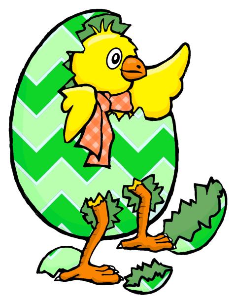 有趣的小鸡从复活节彩蛋里跳出来图片下载