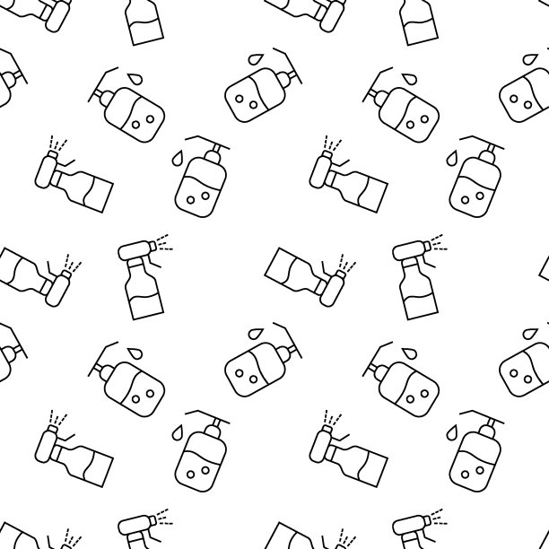 无缝矢量重复模式的喷雾和液体肥皂的线图标，用于测谎仪和网站图片下载