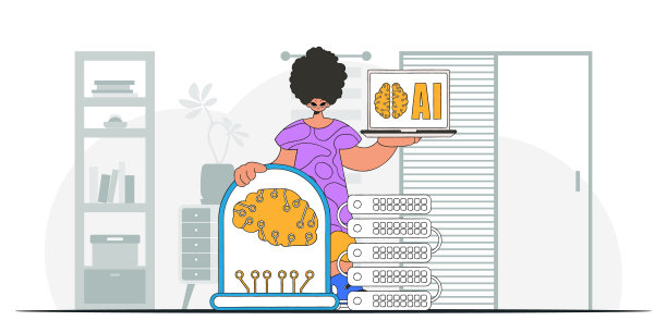 有AI大脑的人，很酷的风格，矢量图片。图片下载