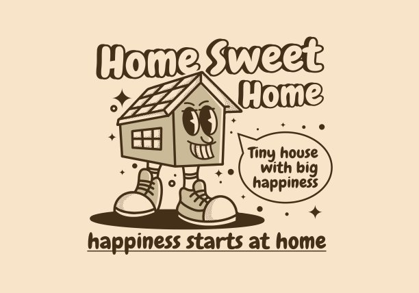 小房子吉祥物人物设计在复古的颜色图片下载